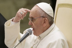 Pope Francis I conducts a general audience in the Paul VI hall for members of the media at the Vatican